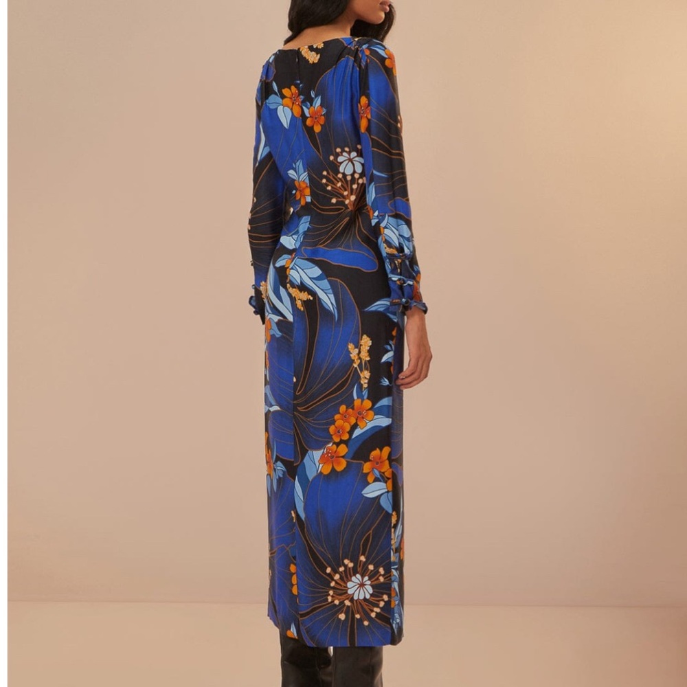 Farm Rio Pietra Floral Black Long Sleeve Midi Dress